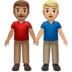 👨🏽‍🤝‍👨🏼 men holding hands: medium skin tone, medium-light skin tone display on Apple